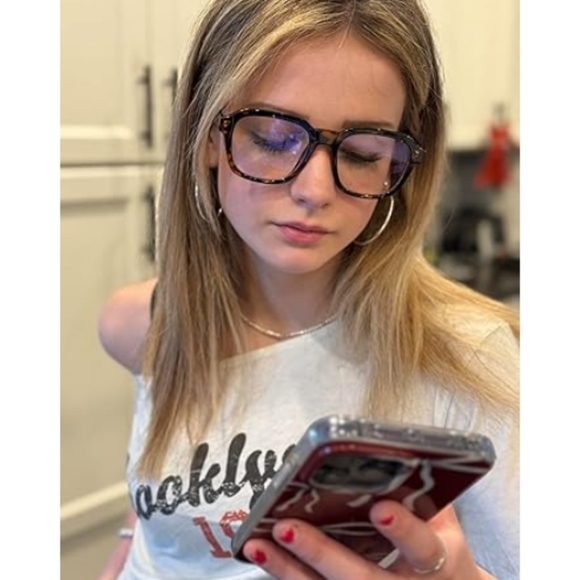 Oversized Square Blue Light Blocking Glasses Computer Tortoise Frame Eyeglasses - Picture 5 of 9